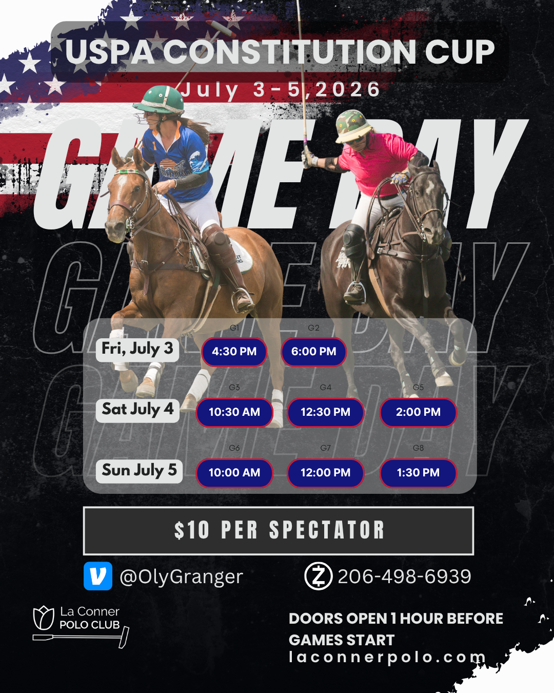 La Conner Polo Club game day flyer